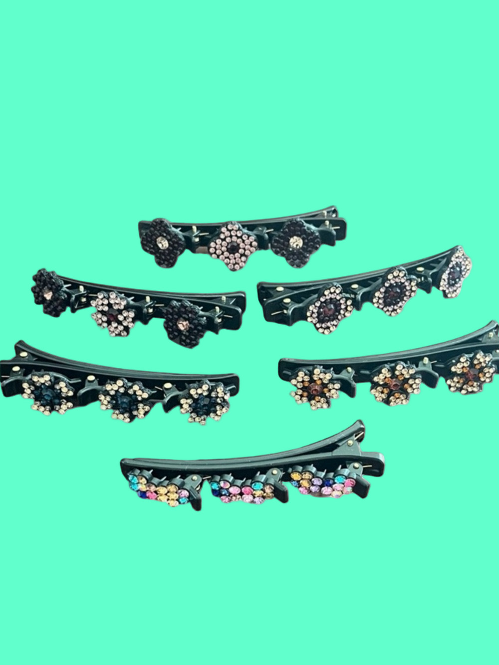 ☀️ Set of 6 Sparkling Crystal Stone Braided Hair Clips
